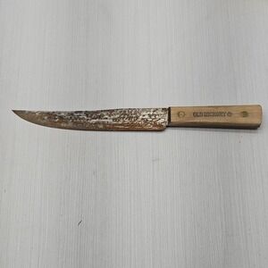 Vintage Old Hickory Butcher Knife Carbon Steel Wood Handle 8 Inch Blade USA